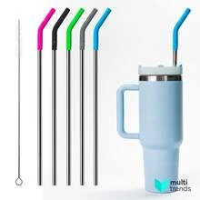 Stainless Steel Straw Kit 30cm With Silicone Tip And Cleaning Brush - Ideal For 1200ml 40oz Thermal Mug - 紫丁香 - 查看 1