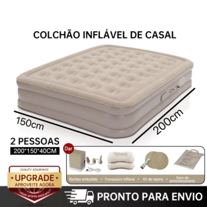 Colchões infláveis ​​de solteiro/casal feitos de material Dura Tech, equipados com bomba de bateria de lítio USB de 12V, travesseiro, kit de reparo e bolsa de armazenamento.