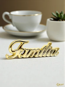 Enfeite de porcelana de Letra Família 16cm - Dourado - Visão 1
