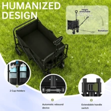 InBrave Portable 29.5" Collapsible Wagon Cart, Heavy Duty Folding Utility Wagon With 360lbs Load, All-Terrain Wheels For Camping, Beach, Garden & Grocery Shopping - Black - View 5