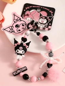Sanrio Kuromi Beaded Keychain – Adorable 3D Cartoon PVC & Beads Key Ring for Bags, Backpacks, Car Keys or Purses, Cute Pink-Black Beaded Design with Anti-Counterfeit Label, Durable and Stylish Kawaii Accessory for Teens, Outday, Kultures, Fanrios, forset, 植物, s刑. Holiday, Christmas or Special Occasion Gift - 灰粉珠鏈庫洛米 - 查看 6