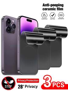 1-3pcs Anti-Spy Ceramic Matte Privacy Screen Film Compatible With IPhone 17 16 11 14 15 1Pro Max 7 8 Plus Privacy Screen Protector Compatible With IPhone 12 13 PRO XS MAX Mini X XR - 3 pieces - View 7