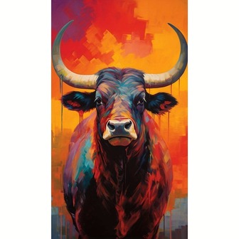 Kit de pintura de diamantes 5D con tema animal - Lienzo completo grande con diamantes acrílicos redondos, arte de mosaico con imagen de toro para decoración del hogar