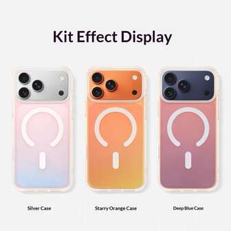 1个橙色全息激光渐变色手机壳，软边框，兼容 17/17 Promax/17Air/16 Pro Max/16 Plus/16 Pro/16，以及 15/14/13/12/11系列，圣诞节假日礼物，彩色背板，节日精选，时尚保护套