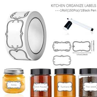 1Roll(150Pcs) Vintage Writable Floral Food Rotation Stickers With Black Erasable Pen 0.98*2.24'' Satety Date Freezer Pantry Index Labels Sealing Tag Perfect For Kitchen Storage Containers, Food Jars, Takeout, Etc