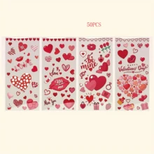 50pcs Valentine's Day Red Heart Pattern Gift Packaging Bags, Heart And Red Lip Design Transparent Self-Adhesive Bags, Mixed Packaging Bags Full Of Love And Romantic Atmosphere, Suitable For Valentine's Day, Wedding, Birthday, Anniversary And Other Party Gifts - Multicolor - View 4