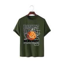 Unisex "Playoffs" T-Shirt – Street Sport Style With Basketball Print And Premium Fabric - 軍綠色 - 查看 1