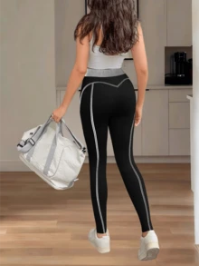 Fisoew Womens High Waisted Seamless Yoga Leggings Butt Lifting Tummy Control Workout Pants Stretch Running Gym Leggings For Women - 黑色 - 查看 2