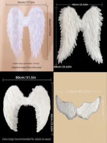 White Angel Feather Wings - Holiday Party Decor, Scene Decoration, Children & Adult Fashion Show Performance Costume, Christmas Headpiece, Valentine's Day Date Accessory, Handmade Party Prop, Cosplay Black Angel Wings Party, Christmas Party Decorations, Costume Stage Supplies, Christmas Party Supplies, Halloween Party Supplies, Wearable Costume Prop, Holiday Costume Prop, Holiday Photo Prop, Suitable For Adults & Children - Nhiều màu - Xem 4