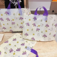 100pcs Plastic Clothing Handbags, Women's Shopping Bags, Bunny And Small Flower Pattern Packaging Bags, Thicken Waterproof Portable Large Capacity Handbags; Outdoor Travel Daily Necessities Handbag. High End Packaging Bag, Reusable Packaging Bag, Suitable For Valentine's Day, New Year, Weddings, Parties, Shopping Bags, Birthday Gift Bags, Party Gift Bags. - Multicolor - View 3