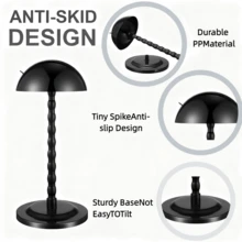 8-Piece Wig Display Set Suitable For Multiple Wig Styles Mannequin Head, Portable Hat Display Stand, Travel Wig Holder Stylish, Non-Slip And Stable DIY Practice Hat Stand - Black - View 3