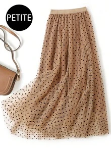 女士波点网纱拼接休闲百搭约会之夜迷你裙 - 卡其色 - 查看 1