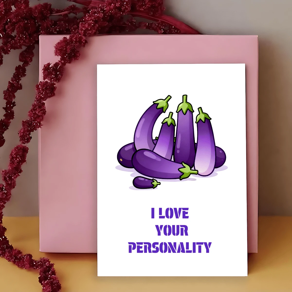 1pc Hilarious Eggplant Valentine's Day Card Amusing Love Card- Perfect For Husband Or Boyfriend, Funny Anniversary Love Note, Cartoon Design, Paper Crafted 'I Love Your Personalized' ﻿ - one-size - View 1