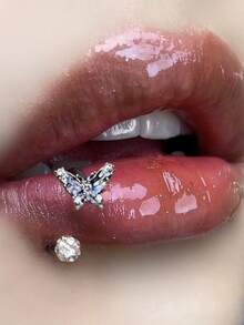 1 件时尚不锈钢 C 形穿孔唇鼻环，花卉、星星、猫形唇环首饰，适合日常佩戴 - 銀色 - 查看 7