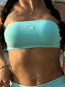 Brisa Fitness Women's Premium Polyamide Bandeau Top, Zero Transparency, Gym/Casual Wear - Anchor Blue - Kem que - Xem 5