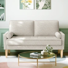 2-Sitzer Sofa mit Kissen und Armlehnen, Federkern-Sitzkissen, Moderne Couch für kleines Wohnzimmer, Apartment, Büro oder Schlafzimmer, Einfache Montage, 121x87x77 cm, Komprimierte Verpackung, Beige - Beige - Übersicht 3