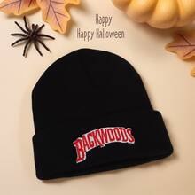 1pc Unisex Black Backwoods Embroidered Beanie, Y2K Style, Warm Knit Hat For Outdoor/Casual Wear, Suitable For Winter, Christmas Hat - 粉色 - 查看 2