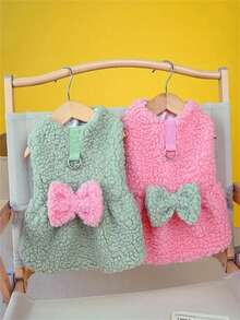 1pc Lovely Pet Dress With Leash Ring, Adorable Bow Decor, Fluffy & Warm, Button-Up Dog Skirt, Suitable For Small Dogs, Pomeranian Essential Refined Dog Dress To Showcase Your Beloved Pet's Unique Charm - Multicolor - View 6