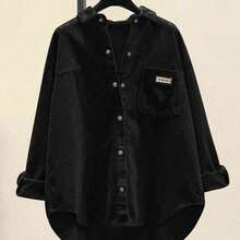 Women's Front Button Shirt Jacket - Black - View 4
