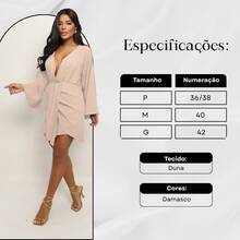 Vestido Curto Feminino Manga Longa Flare Decote V Soltinho Casual Elegante Verão Moda Gringa