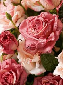 French-Style Artificial Rose, Home Decor Accessories, Single Stem With Three Heads And Burnt Edges, Vintage Style, Featuring A Sophisticated Look With Artificial Flowers And Dried Flowers, Ideal For Home, Wedding, And Event Decorations, Decorations For Valentine's Day