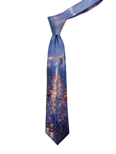 1pc Romantic City Skyline & Cloud Print Polyester Necktie, Suitable For Daily Wear, Unisex