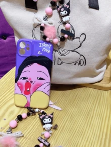 Sanrio Kuromi Beaded Keychain – Adorable 3D Cartoon PVC & Beads Key Ring for Bags, Backpacks, Car Keys or Purses, Cute Pink-Black Beaded Design with Anti-Counterfeit Label, Durable and Stylish Kawaii Accessory for Teens, Outday, Kultures, Fanrios, forset, 植物, s刑. Holiday, Christmas or Special Occasion Gift - 灰粉珠鏈庫洛米 - 查看 3