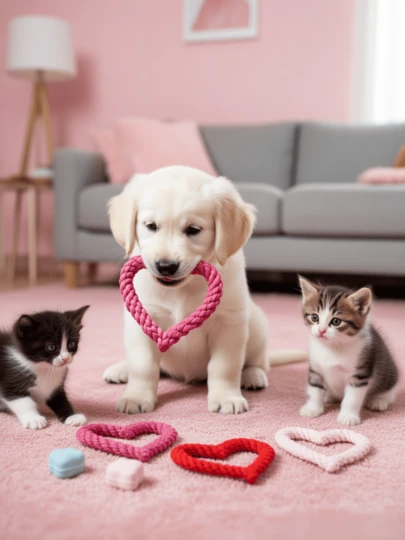 1个情人节心形编织宠物磨牙玩具，可爱狗狗/猫咪磨牙玩具，心形咀嚼玩具，送给新晋宠物主人的礼物，适合猫狗