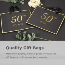 1set/2sets/5sets, 50th Birthday Gift Bags & Cards, Thin Paper, Unisex, 1976/50th Anniversary Elegant Black & Gold Party Gift Packaging Paper Bags (Black/Pink) - Multicolor 50 Years Old - View 4