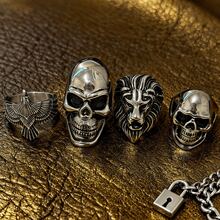 1pc Stainless Steel Skull, Eagle, Lion Head Punk Gothic Style Waterproof Fade-Resistant Ring, Suitable For Daily Wear, Music Festival, Theme Party - Silver - View 4