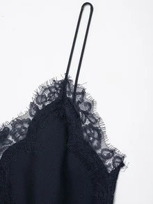 Seelio Summer New Arrival Women's Fashion Sexy Asymmetric Lace Dress, European And American Style - Navy Blue - View 8