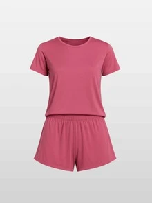 Women's Plus Size Pajama Set With Star Print And Short Sleeves - Rosa vieja - Ver 3