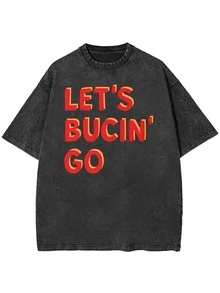 Sports Bucin Print Crew Neck Washable Short-Sleeve Top Red Text Design Short Sleeve Casual Style Suitable For All Seasons Machine Wash For Games And Daily Gatherings.Png - màu đen - Xem 1
