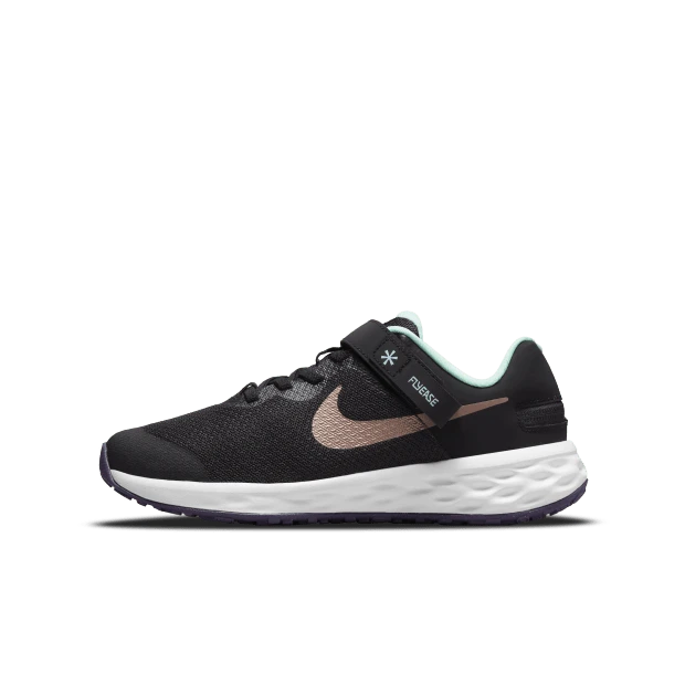 Nike REVOLUTION 6 FLYEASE NN (GS) 女款跑步鞋 DD1113-005 - 黑\灰 - 查看 1