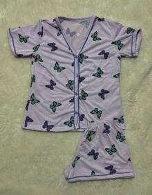 Women's Adult American Pajama Set, Blogger Style, Shirt And Shorts, Summer, Maternity/Breastfeeding, Premium Style With Front Button Opening - 淺灰紫 - 查看 6