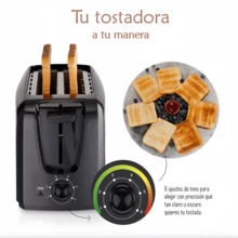 Tostadora eléctrica, 6 niveles de potencia, capacidad para dos rebanadas, multifuncional: tostar, calentar, descongelar. - Plateado - Ver 4