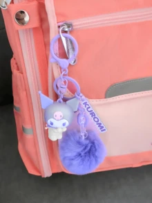 Sanrio Kuromi Keychain with Purple Pom Pom – Adorable 3D Cartoon PVC Keyring for Bags, Backpacks, Car Keys or Purses, Cute Fuzzy Pom Pom Accessory, Stylish Purple Series Design for Teens, Youth, Pop Culture Fans & Sanrio Collectors. Special Occasion Gift, Stylish Kawaii Cartoon Must-Have - 紫色庫洛米[小絨球系列] - 查看 3