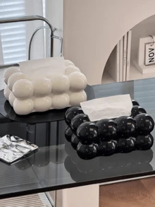 1入塑料餐桌裝飾紙巾盒，現代設計客廳桌面裝飾紙巾分配器，可愛的白色和黑色塑料紙巾整理盒，適用於家居和旅館，學校用品