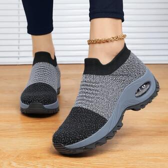 Zapatillas de punto cómodas y amortiguadas con absorción de impactos, de estilo casual y color rosa, para uso como ropa de baile