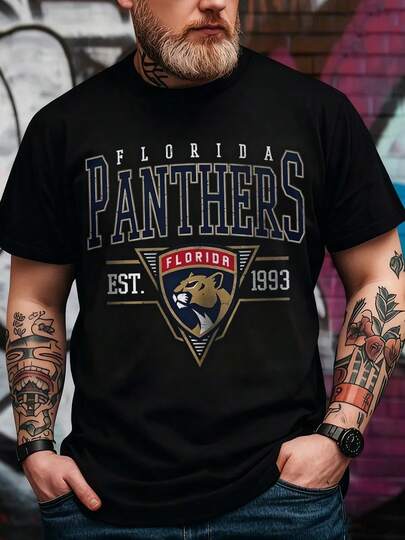 Florida Panthers Graphic T-Shirt,Casual Short Sleeve Crew Neck Tee, Men's Clothing,Hockey Fans Shirt,Sport Tees