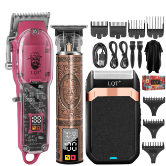 LQT 1/2/3 piezas Recortadora de cabello y kit de arreglo de barba profesional, Recortadora de cabello eléctrica inalámbrica para hombres, Carga USB y pantalla digital, Herramientas para el cabello para hombres, Afeitadoras eléctricas portátiles, Suministros de barbería para el hogar, Regalos de Navidad para papá, Regalos para hombres