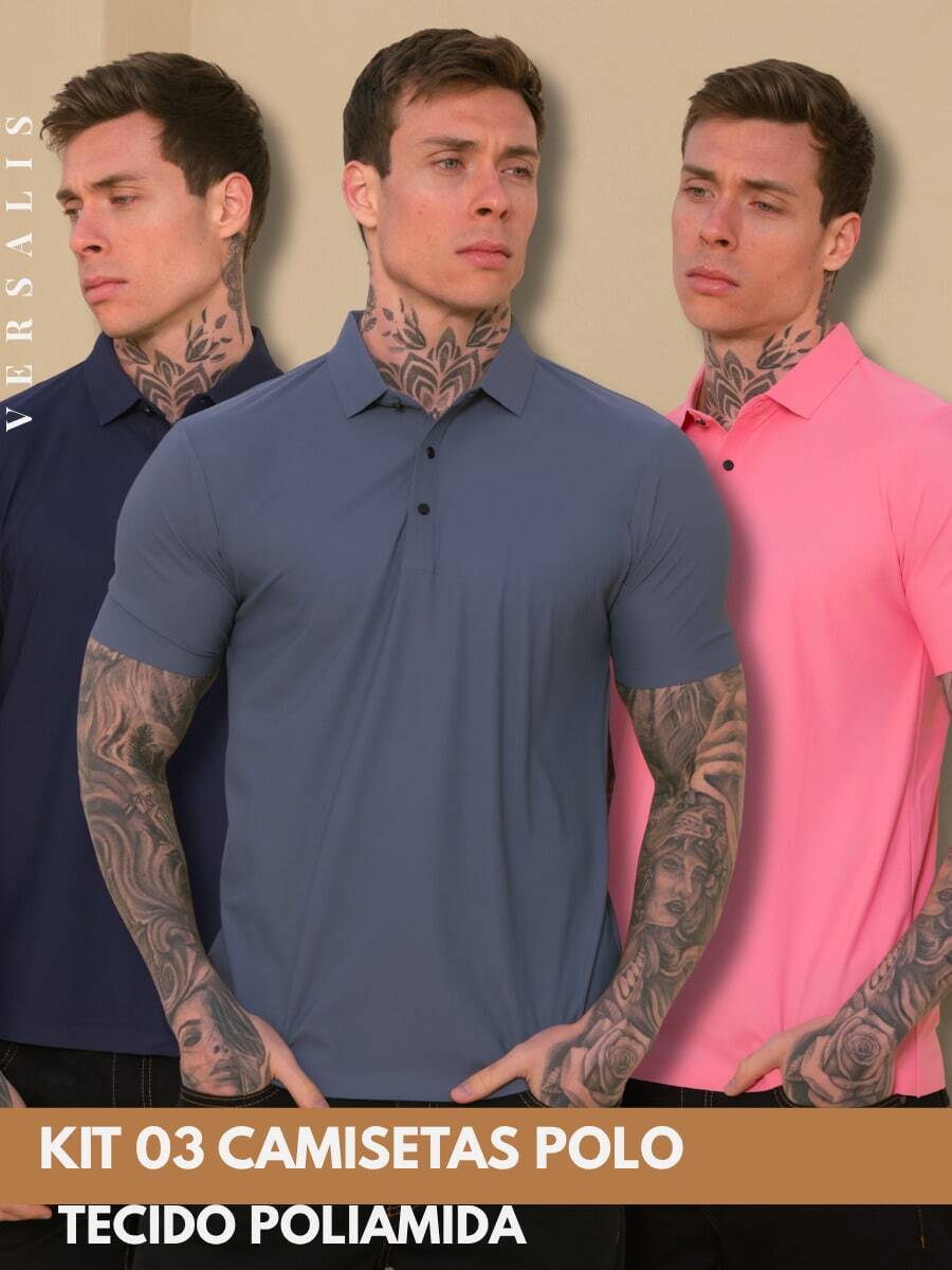Kit 03 Premium Polyamide Polo Shirt Men's Shirt With Collar And Button Breathable Fabric - 海軍藍/鋼藍色/粉紅色 - 查看 1