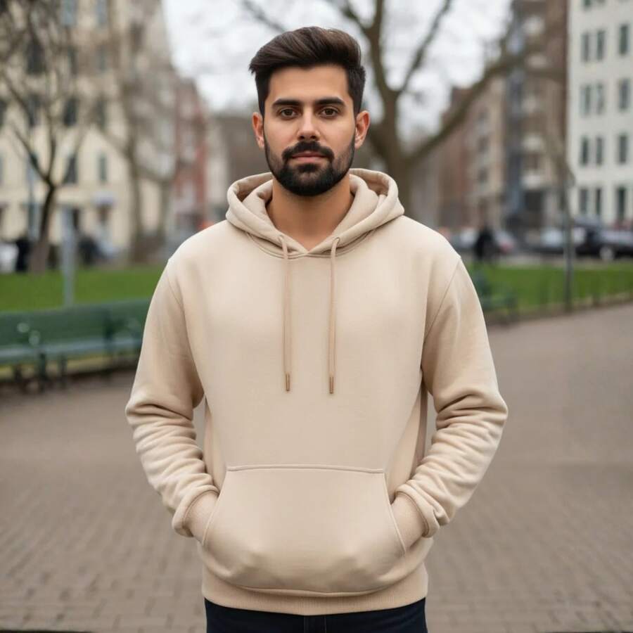 Premium Thick Sweatshirt For Intense Cold Weather - Stylish And Comfortable - 米色 - 查看 1