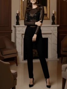 Blusa mujer de lentejuelas negra sexy elegante - Negro - Ver 3