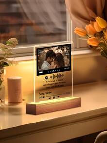 1 Stück personalisierte Musik LED Nachtlicht, personalisierte LED Musik Plakette, personalisierte LED Lampe mit Bild und Holzsockel, personalisierte Lied Acryl Plakette, personalisierte Bild Lied Lampe, Musik Foto Plakette Geschenk, beleuchtete Musik Plakette, Valentinstag Geschenk, Paar Geschenk, Erste Hochzeitsjahrestag Geschenk, Einweihungsgeschenk, Geschenk für Freund/in, Ehefrau/Mann, Weihnachtsgeschenk