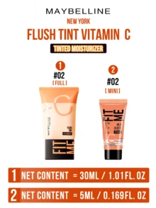 Maybelline FIT ME FLUSH TINT 2X VITAMIN C #02 WHITE TONE 5/30ml, Double Vitamin C² Double Brightening, 8-Dimensional Skin Improvement, Triple Essence Infused (Hyaluronic Acid 24H Hydration, Vitamin C Brightening, Niacore, Iyaluronic Acvaminvening. 3-Step Easy Application (Warm-Press-Pat) for Bright Fair Skin, Ideal for Daily Hydrating & Radiance Boost, Essential Item for Daily Skin Caring and Makeup Use - 美寶蓮早C管素顏霜 02 - 查看 5