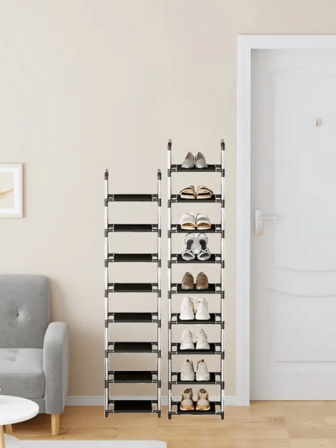 1 Piece Small Single-Row Shoe Rack, 28 Cm Wide, Self-Assembled, Made Of Metal Tubes And Non-Woven Fabric, Improves Space, Simple And Dust-Proof, Stable, Fashionable, Easy To Disassemble And Assemble, Portable, Suitable For Living Room, Bedroom, Entrance, Office, Home, Multi-Level Storage, Festival Gift, Christmas Gift, Children's Gift
