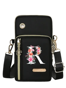 Bolso cruzado multifuncional con estampado floral de A a Z, bolso para teléfono de mujer, mini bolso cruzado, monedero vertical, bolso de cintura para deportes/muñequera para correr, mini bolso cruzado casual para teléfono con orificio para auriculares, bolso de hombro/bolso multiusos, adecuado para artículos esenciales diarios, actividades al aire regalos, bolsos personalizados de moda, ideal para entusiastas de la moda, viajeros, intercambio de artículos pequeños, regalos del Día de San Valentín, regalos del Ramadán, regalos de Pascua - Multicolor - Ver 15