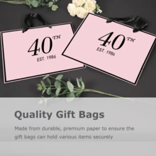 1set/2sets/5sets, 40th Birthday Gift Bags & Cards, Thin Paper, Unisex, 1986/40th Elegant Black & Gold Anniversary Party Gift Wrapping Paper Bags (Black/Pink) - Multicolor 40 Years Old - View 6