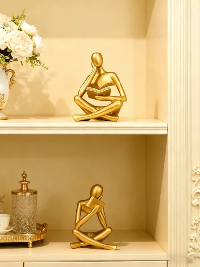 Estantería decorativa: Estatua del Pensador, Decoración de estantería abstracta dorada y creativa del Pensador, Adecuada para la estética del hogar, la sala de estudio y el gabinete de vinos - Decoración de estantería de moda, que combina el adorno y un regalo reflexivo, una opción ideal para la sala de estar, el bar o la cafetería.